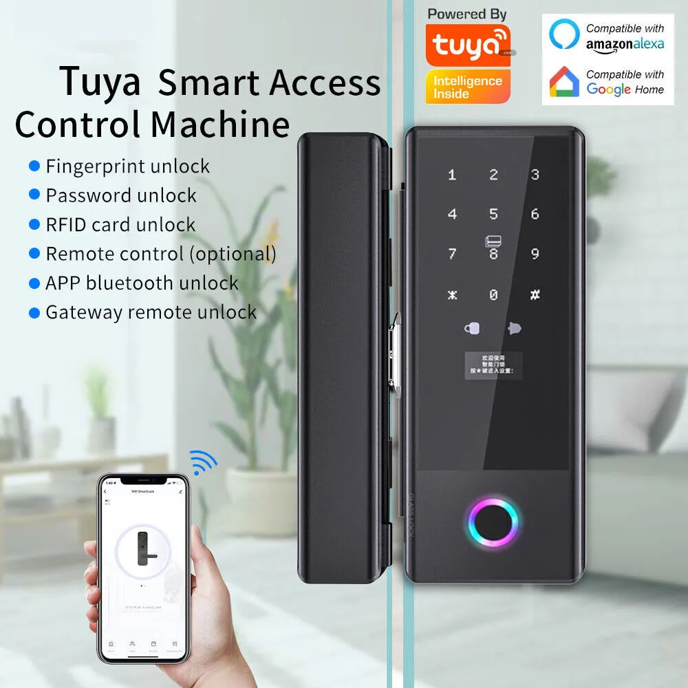 Smart Door Lock Wifi - Ttlock Ble ガラスドアロック スマートガラスデッドボルト ノードリル生体認証指紋認証 オフィスストアモールエントリーゲートスマートロック