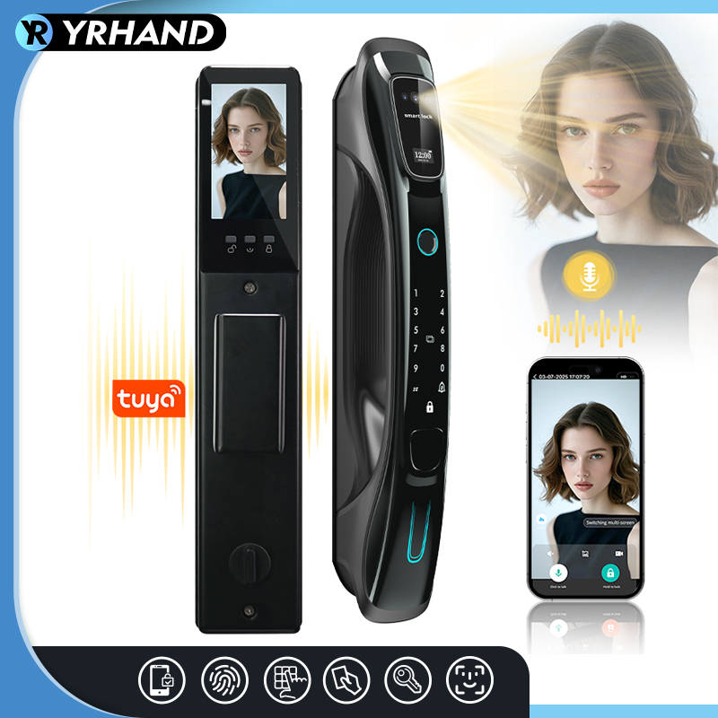Smart Door Lock Wifi - スマートロック、3D顔認識、手のひら静脈認証、指紋認証、Wi-Fi対応、アプリによる遠隔操作、ビデオインターホン、自動ドアロック、デジタルセキュリティ