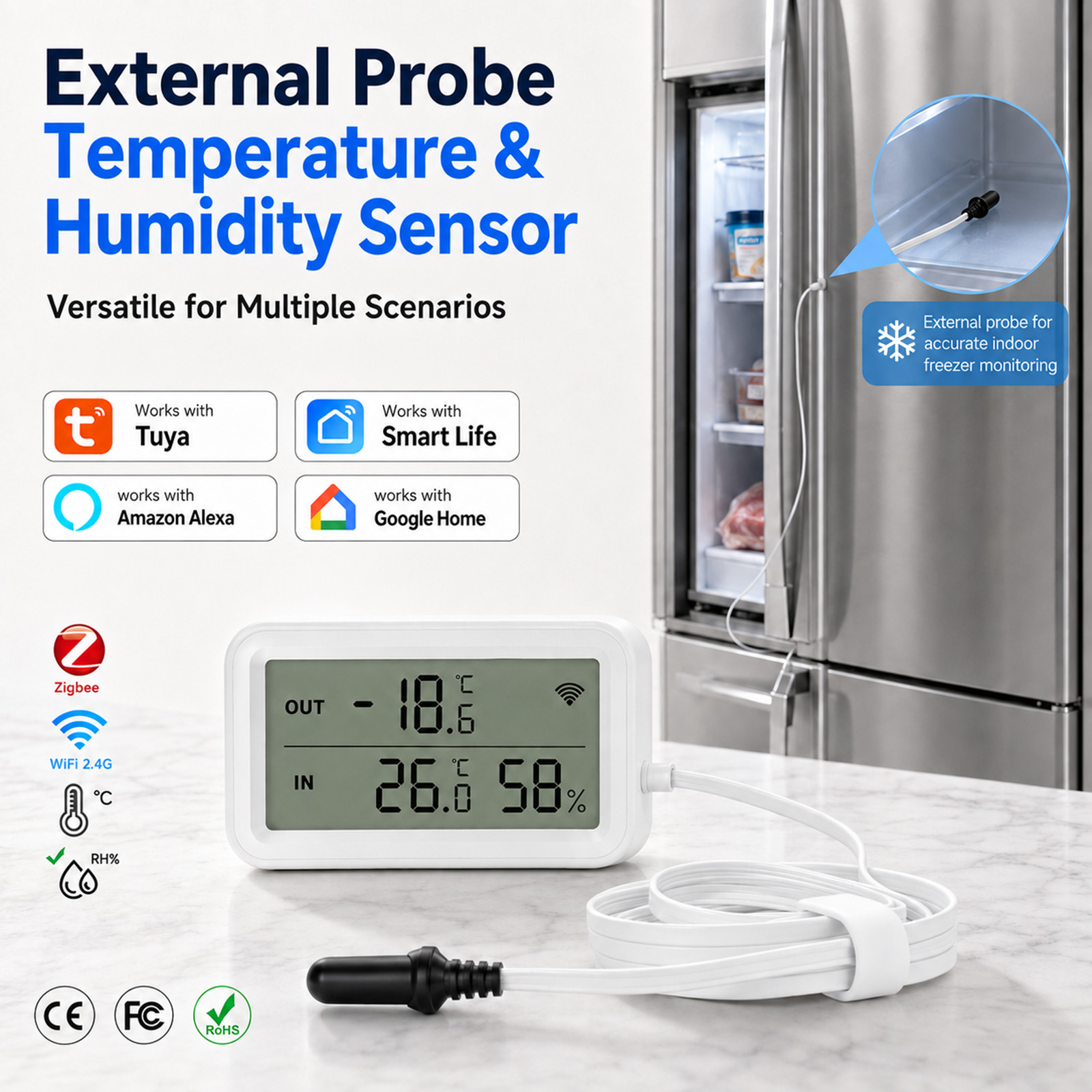 外部防水プローブ温度湿度センサー Tuya WiFi LCD - Wifi Thermostat のレビューと価格